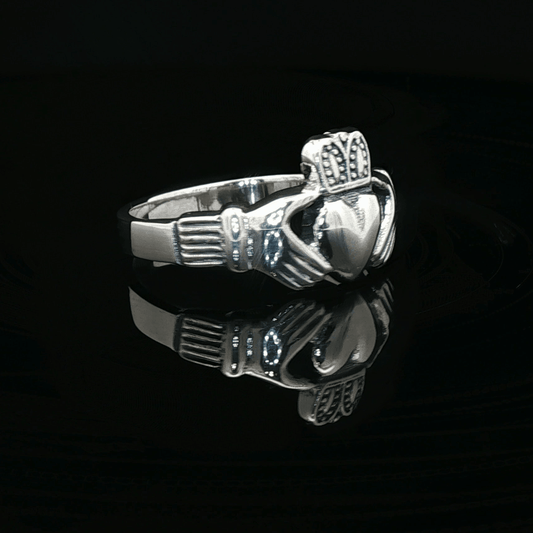 Mens Thick Claddagh Ring in Sterling Silver - Le Dragon Argenté