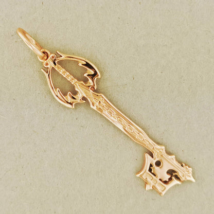 Kingdom Hearts Oblivion Keyblade Pendant in Pink Gold, KH Keyblade Pendant, Gold Video Game Pendant, Gold Oblivion keyblade pendant, gold kingdom hearts jewelry, gold kingdom hearts pendant, kingdom hearts cosplay, video game jewelry, video game pendant, gold keyblade, gold keyblade pendant