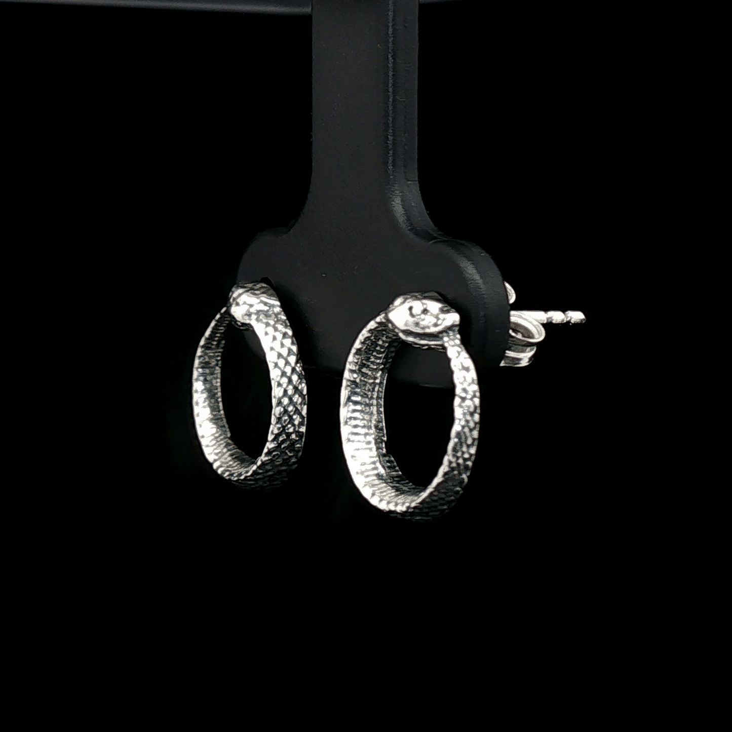 Ouroboros Stud Earrings in Sterling Silver by Le Dragon Argenté – symbolic serpent design representing infinity, rebirth, and ancient myth in a sleek, handcrafted style.