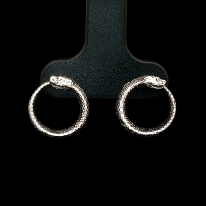 Ouroboros Stud Earrings in Sterling Silver by Le Dragon Argenté – symbolic serpent design representing infinity, rebirth, and ancient myth in a sleek, handcrafted style.