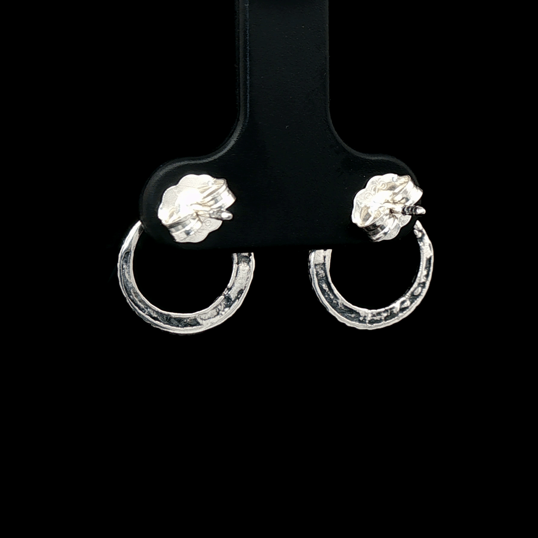 Ouroboros Stud Earrings in Sterling Silver by Le Dragon Argenté – symbolic serpent design representing infinity, rebirth, and ancient myth in a sleek, handcrafted style.