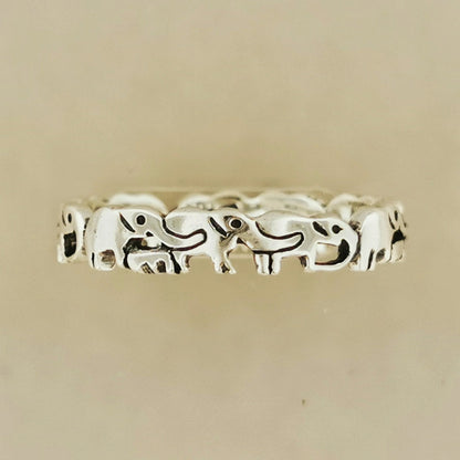 Parading Elephant Ring in Sterling Silver or Antique Bronze - Le Dragon Argenté