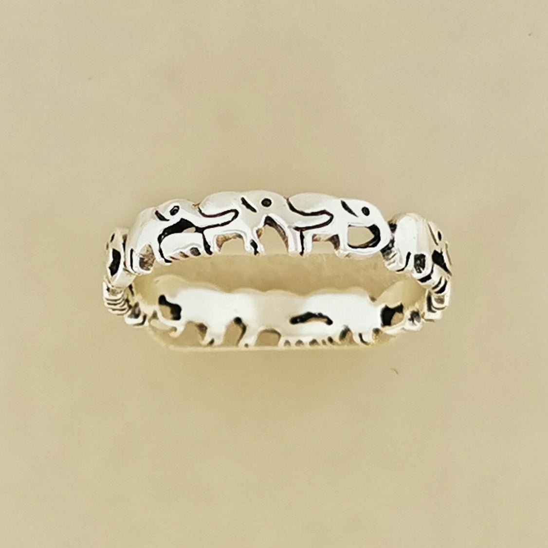 Parading Elephant Ring in Sterling Silver or Antique Bronze - Le Dragon Argenté