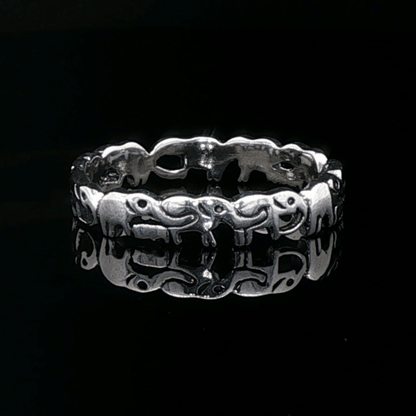 Parading Elephant Ring in Sterling Silver - Le Dragon Argenté