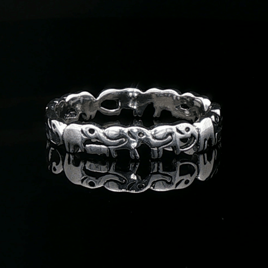 Parading Elephant Ring in Sterling Silver - Le Dragon Argenté