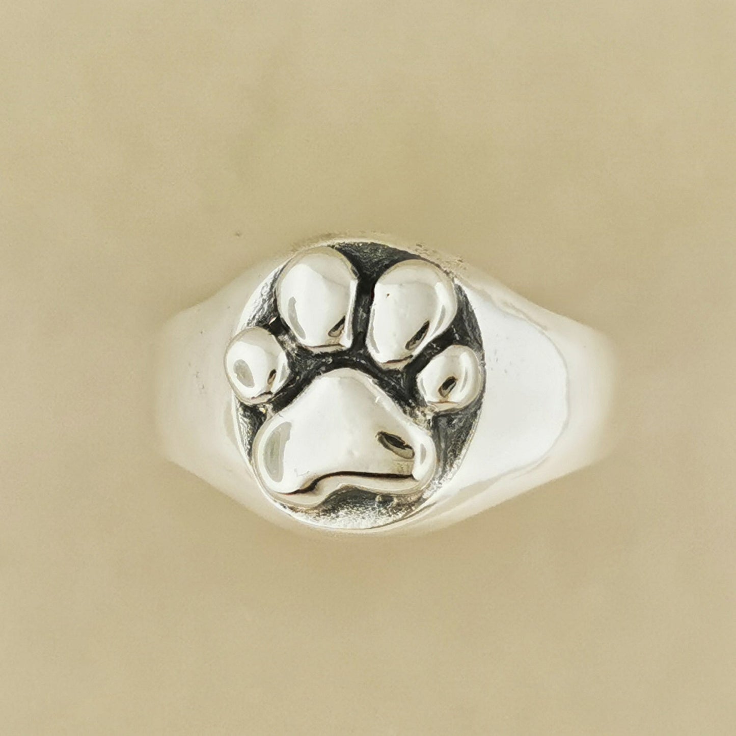 Paw Print Signet Ring in Sterling Silver or Antique Bronze - Le Dragon Argenté