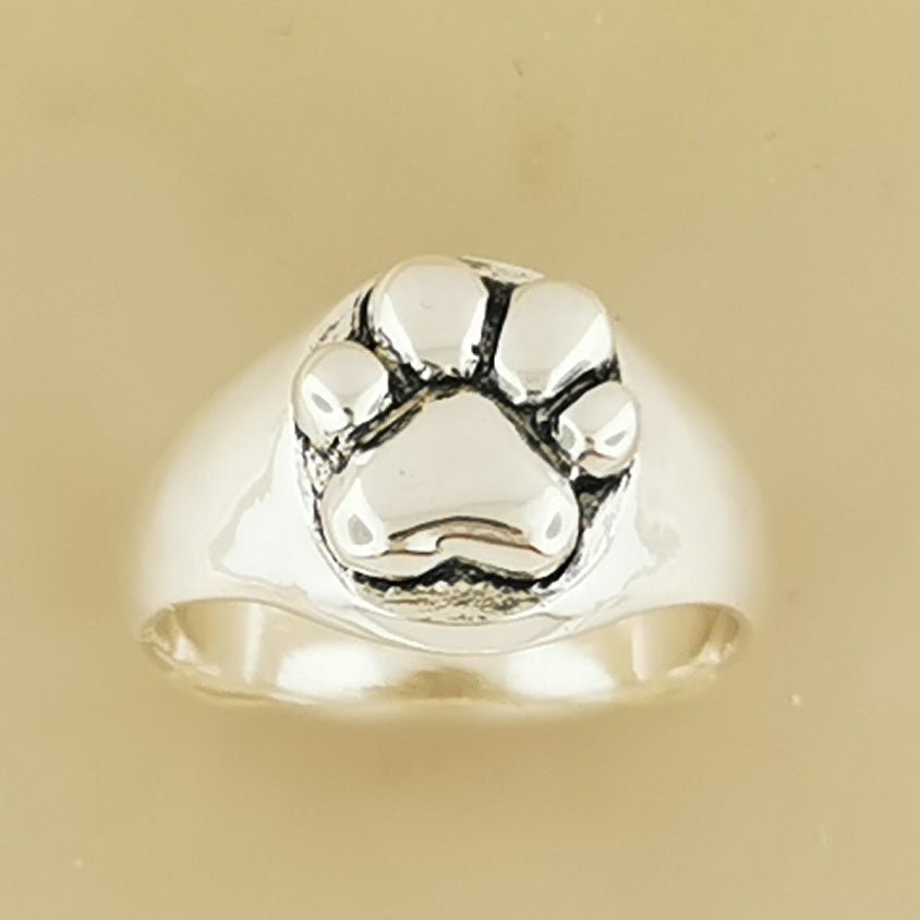 Paw Print Signet Ring in Sterling Silver or Antique Bronze - Le Dragon Argenté