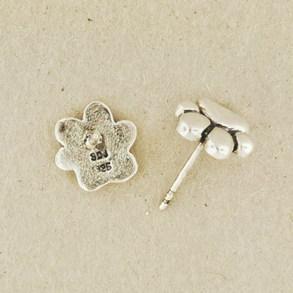 Paw Print Stud Earrings in Sterling Silver - Le Dragon Argenté