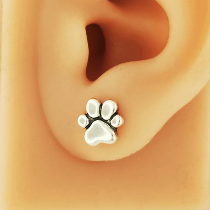 Handmade sterling silver paw print stud earrings – pet lover jewelry by Le Dragon Argenté