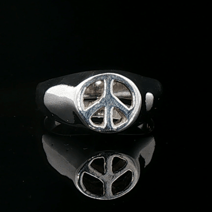 Peace Sign Signet Ring in Sterling Silver by Le Dragon Argenté