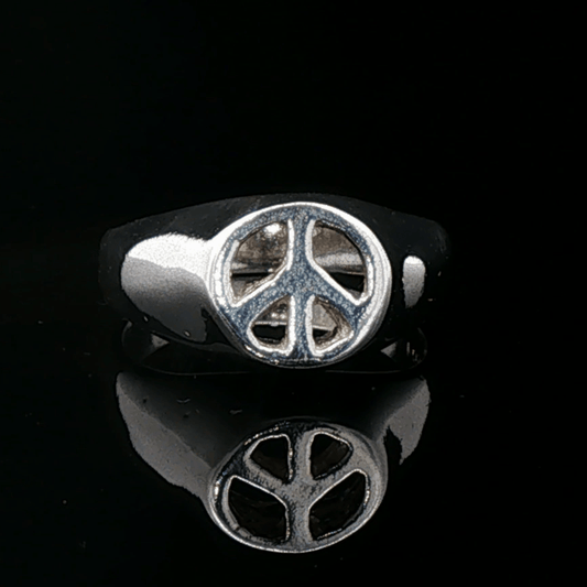 Peace Sign Signet Ring in Sterling Silver by Le Dragon Argenté
