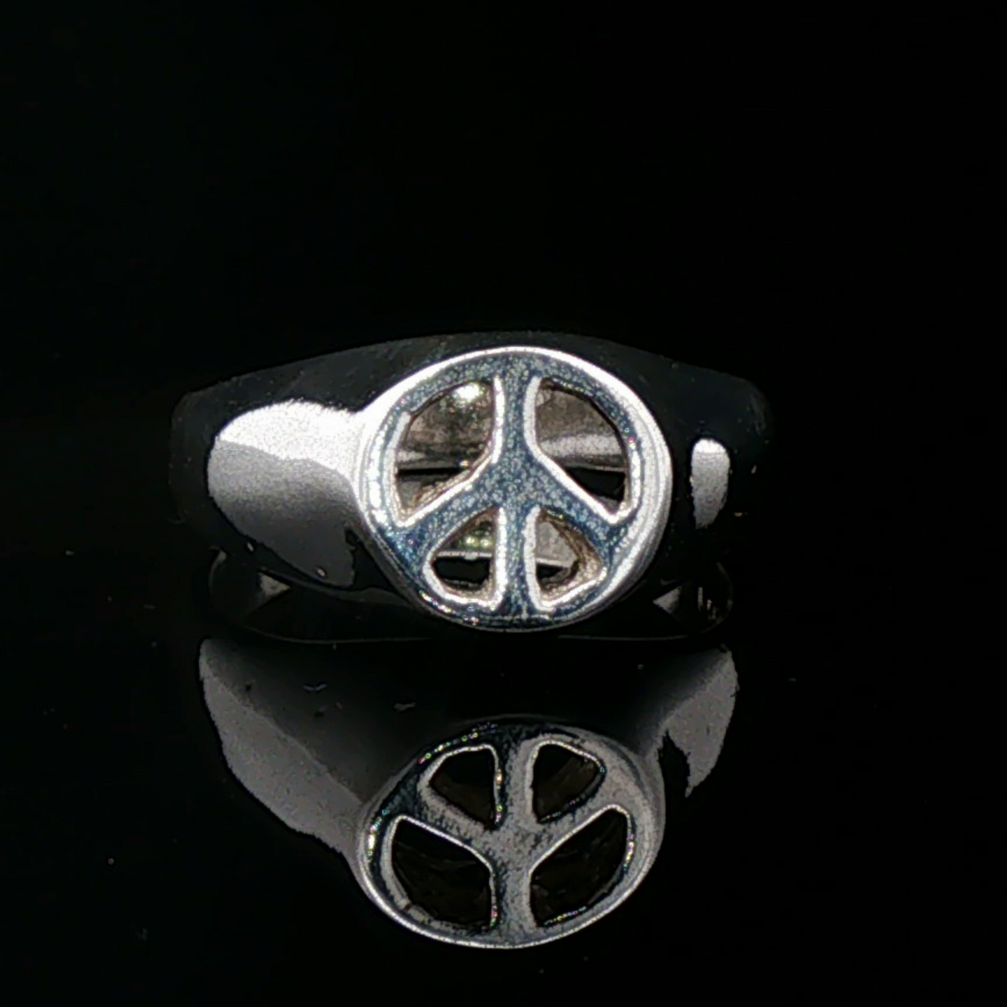 Peace Sign Signet Ring in Sterling Silver by Le Dragon Argenté