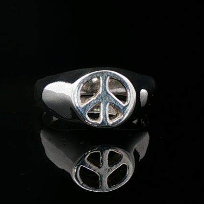 Peace Sign Signet Ring in Sterling Silver by Le Dragon Argenté