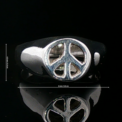 Peace Sign Signet Ring in Sterling Silver by Le Dragon Argenté