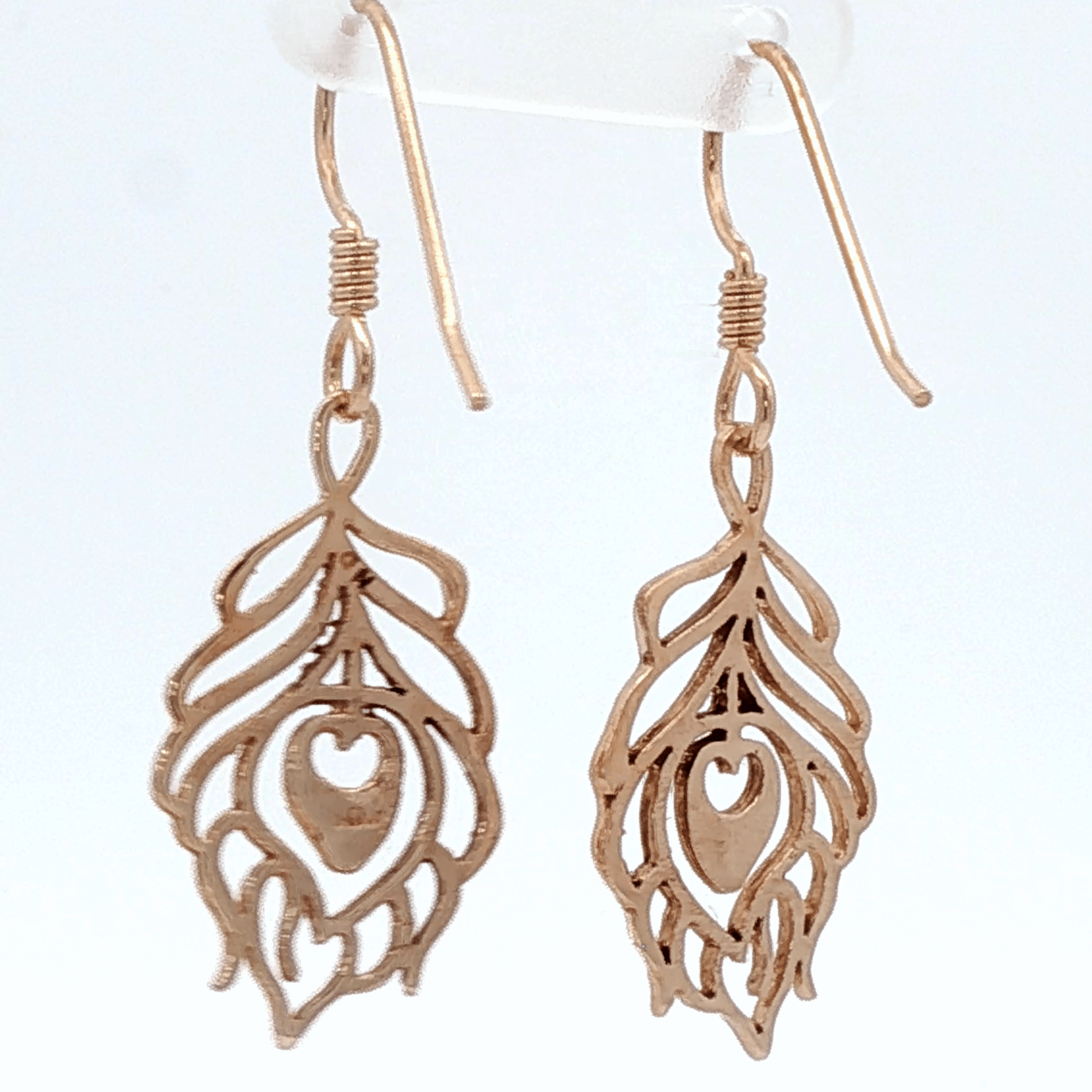 Nature inspired peacock feather charm earrings in antique bronze - Le Dragon Argenté