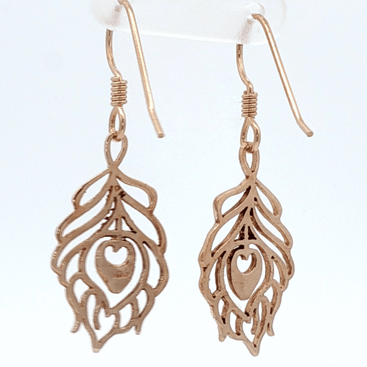 Nature inspired peacock feather charm earrings in antique bronze - Le Dragon Argenté