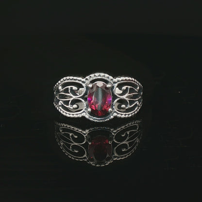 Gothic Style Filigree Ring with Gemstone in Sterling Silver
