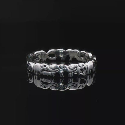 Parading Elephant Ring in Sterling Silver - Le Dragon Argenté