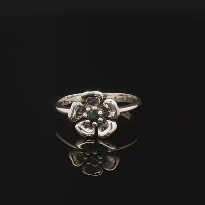 Sterling Silver Flower Solitaire Ring, Sapphire, size 7.5
