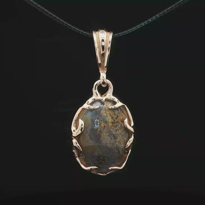 Antique Bronze Gemstone Pendant With Crazy Lace Agate