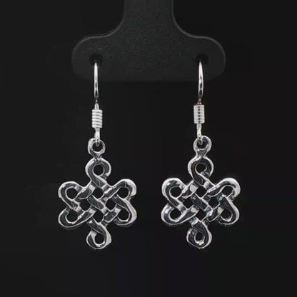 Small Endless Knot Charm Earrings in Sterling Silver - Le Dragon Argenté
