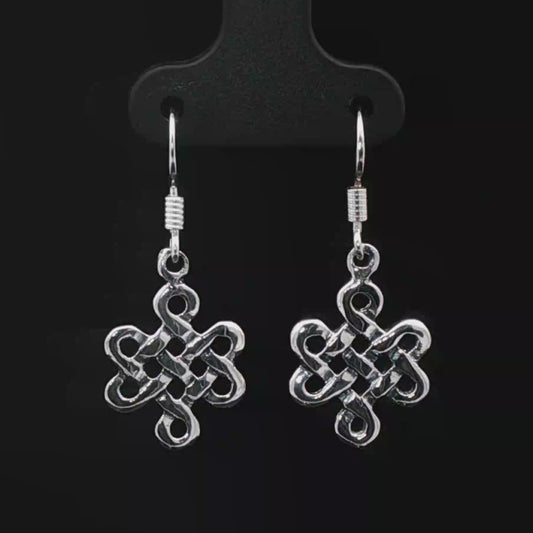 Small Endless Knot Charm Earrings in Sterling Silver - Le Dragon Argenté