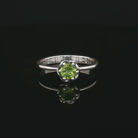 Handmade Solitaire Ring in .925 Sterling Silver with a 5mm natural gemstone set in a 6-prong solitaire style and delicate scrollwork design. Perfect gift or engagement ring for her, elegant, timeless, and handcrafted by Le Dragon Argenté in Montreal, Canada.
