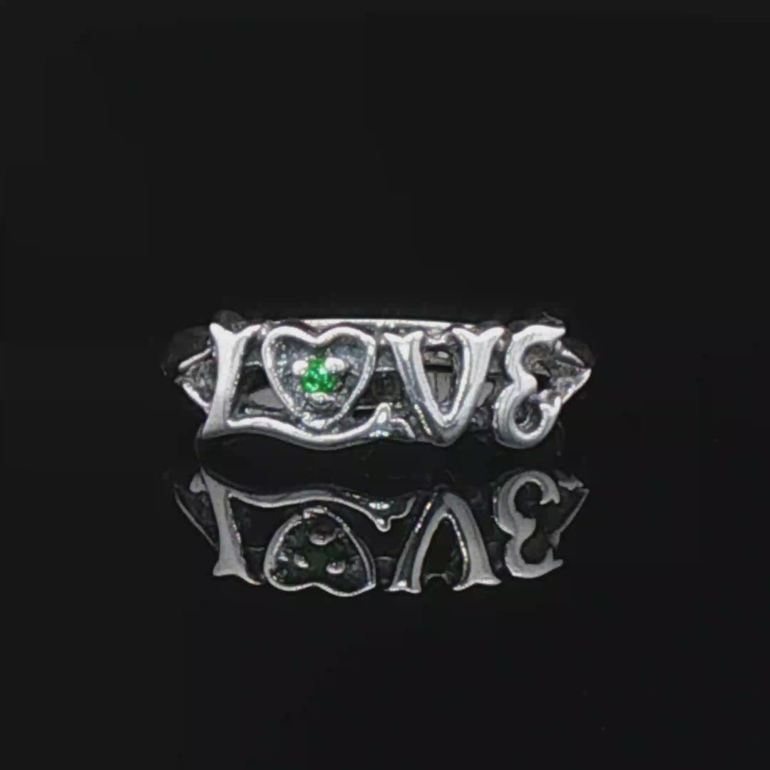 Love Ring in Sterling Silver with Gemstone Heart - Le Dragon Argenté
