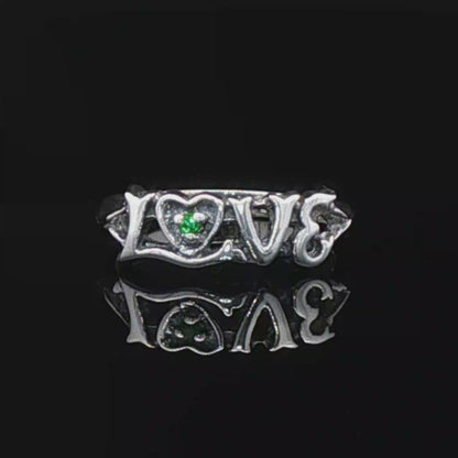 Love Ring in Sterling Silver with Gemstone Heart - Le Dragon Argenté