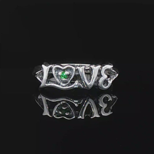 Love Ring in Sterling Silver with Gemstone Heart - Le Dragon Argenté