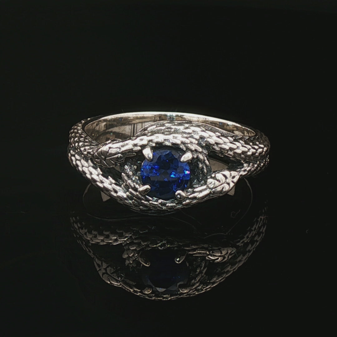 Two snakes ring with 7mm imitation birthstone - Le Dragon Argenté