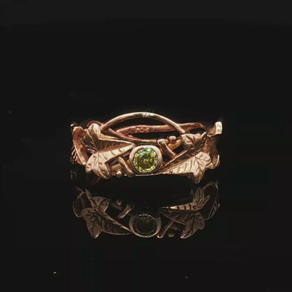 Bague de naissance Elfique Feuille de Lierre – Anneau Végétal Fantaisie avec CZ