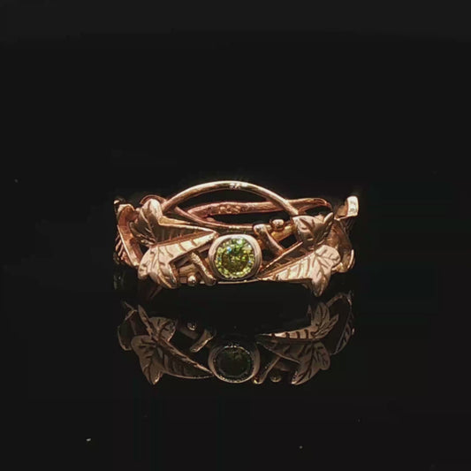 Elven Ivy Leaf Birthstone Ring – Fantasy Vine Band with CZ
