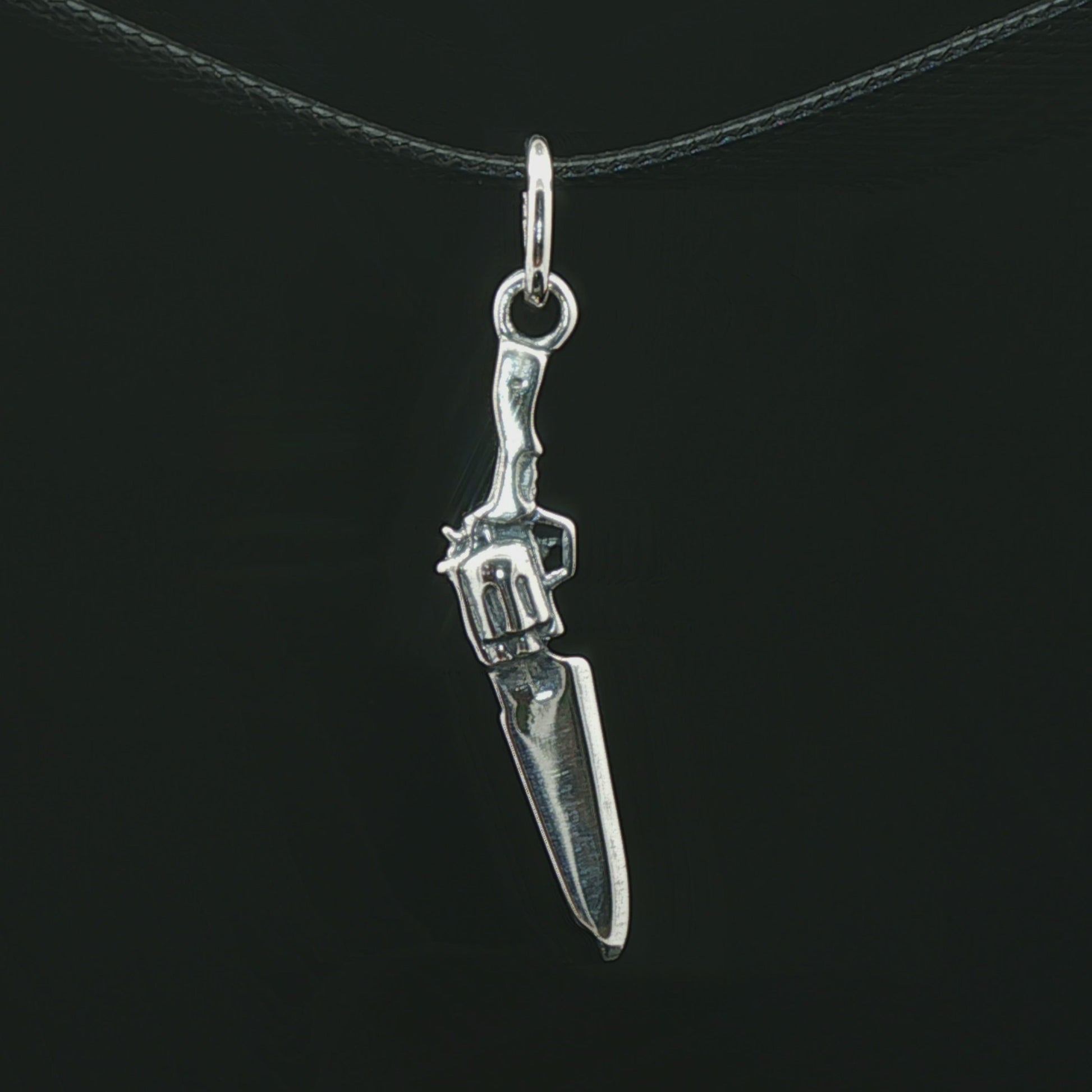 Final Fantasy 8 Gunblade charm pendant in sterling silver handmade geeky jewellery by Le Dragon Argenté