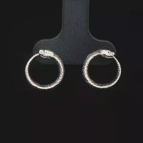 Ouroboros Stud Earrings in Sterling Silver by Le Dragon Argenté – symbolic serpent design representing infinity, rebirth, and ancient myth in a sleek, handcrafted style.