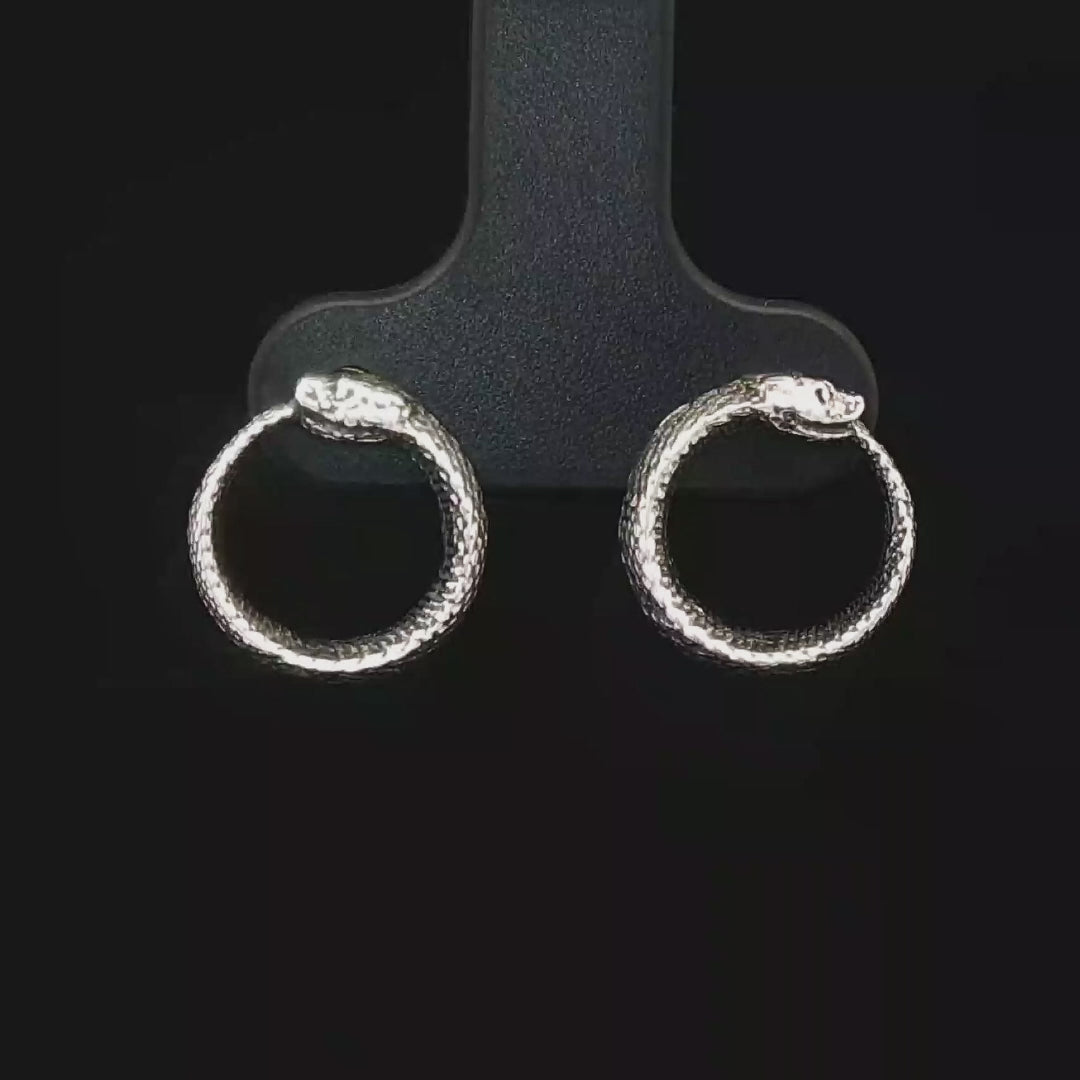 Ouroboros Stud Earrings in Sterling Silver by Le Dragon Argenté – symbolic serpent design representing infinity, rebirth, and ancient myth in a sleek, handcrafted style.