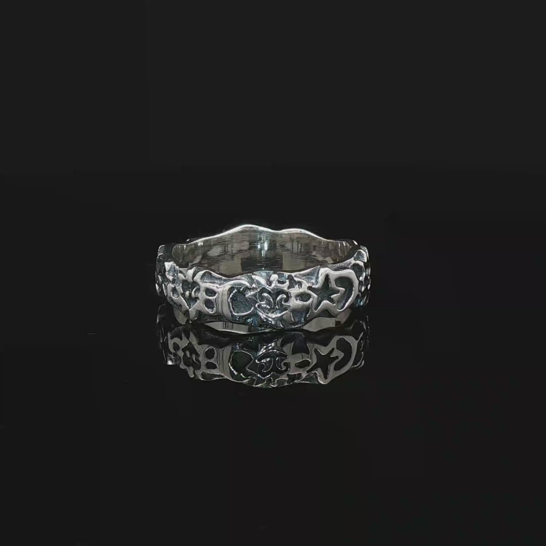 Sun, Moon, & Star Band in Sterling Silver  - Le Dragon Argenté