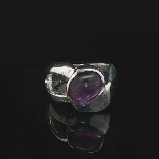 Sterling Silver Cocktail Ring with Cabochon Amethyst, size 6
