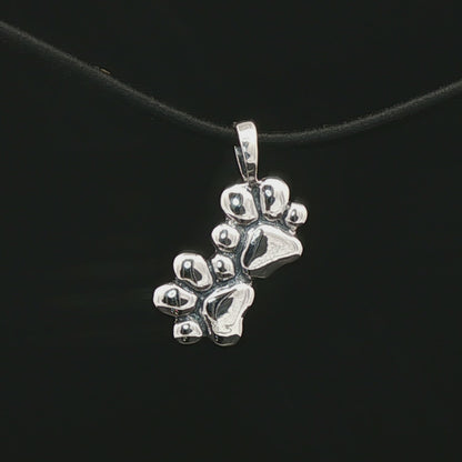 Twin Paw Print Pendant in Sterling Silver 