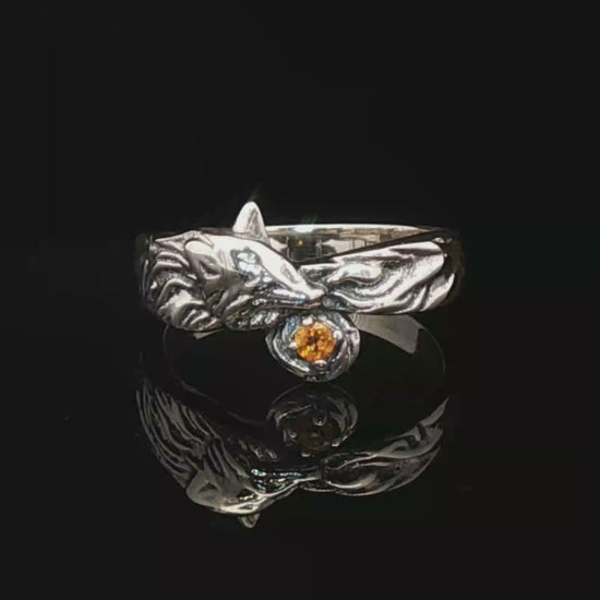 Kitsune Fox Gemstone Ring in Sterling Silver in Citrine - Le Dragon Argenté