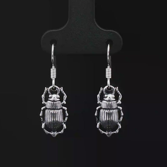 Egyptian Scarab Charm Earrings In Sterling Silver - Le Dragon Argenté