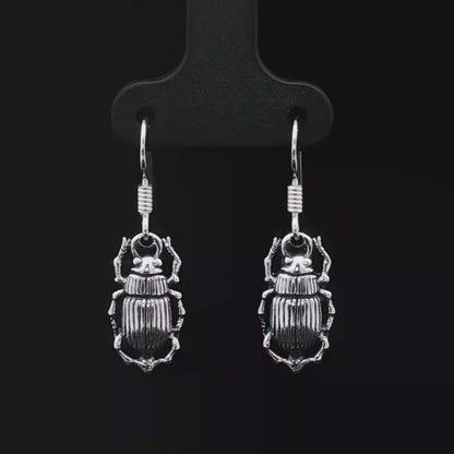 Egyptian Scarab Charm Earrings In Sterling Silver - Le Dragon Argenté