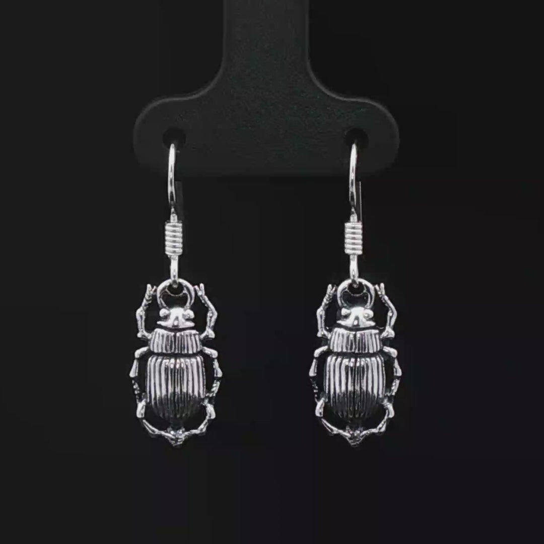 Egyptian Scarab Charm Earrings In Sterling Silver - Le Dragon Argenté