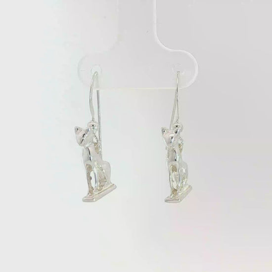Handcrafted Bastet Cat Charm Earrings in sterling silver, antique bronze, or stainless steel by Le Dragon Argenté. Inspired by the Egyptian goddess Bastet, symbol of protection, joy, and feminine strength. These detailed feline earrings are perfect for mythology lovers, cat enthusiasts, and fans of Egyptian-inspired jewelry with spiritual meaning.
