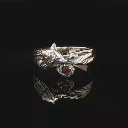 Kitsune Fox Gemstone Ring in Sterling Silver in Ruby - Le Dragon Argenté