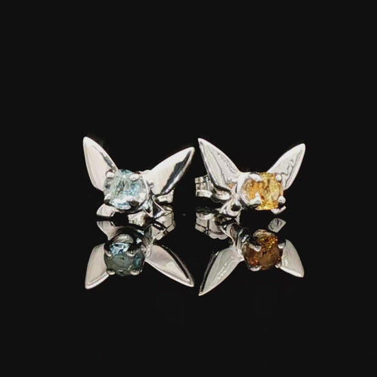 Video of Legend of Zelda Navi Fairy Earrings in Sterling Silver with Blue Topaz and Citrine - Le Dragon Argenté - Bestseller - gemstone earrings - fairy earrings
