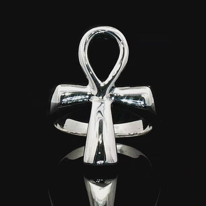 Large Ankh Ring in Sterling Silver or Antique Bronze with Egyptian Symbol Design - Le Dragon Argenté