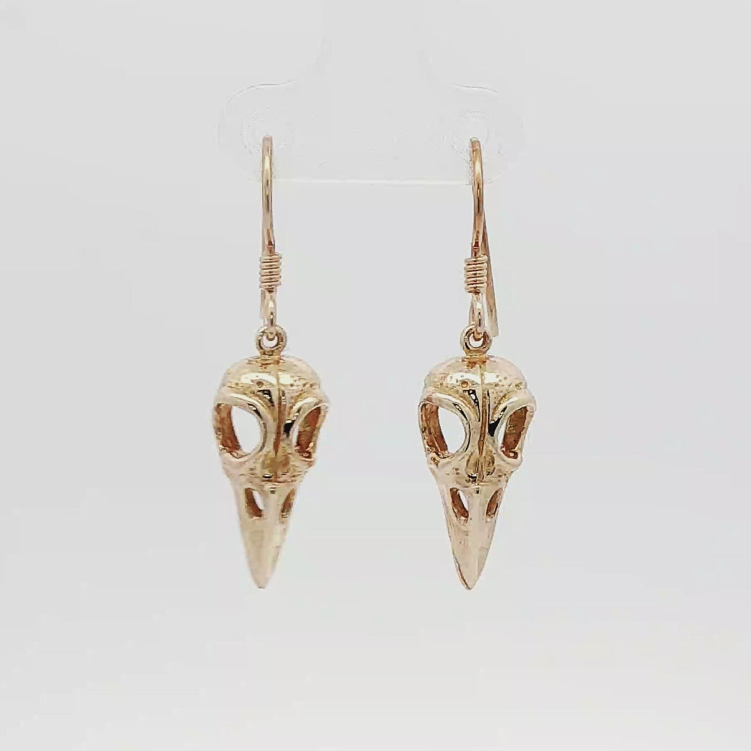 Raven Skull Earrings in Antique Bronze - Le Dragon Argenté