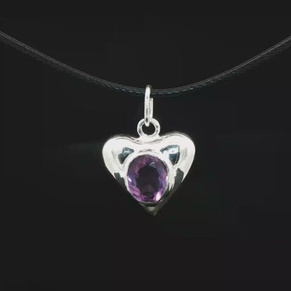 Heart Pendant with 10x8mm Amethyst in Sterling Silver