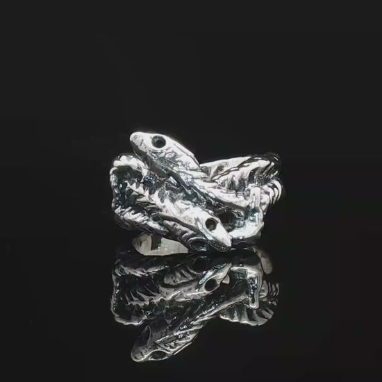 Vintage Style Twin Snakes Ring in Sterling Silver or Antique Bronze - Le Dragon Argenté